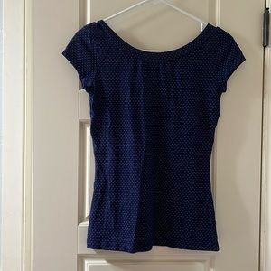 NY&Co Navy Blue polka dot boat neck top.